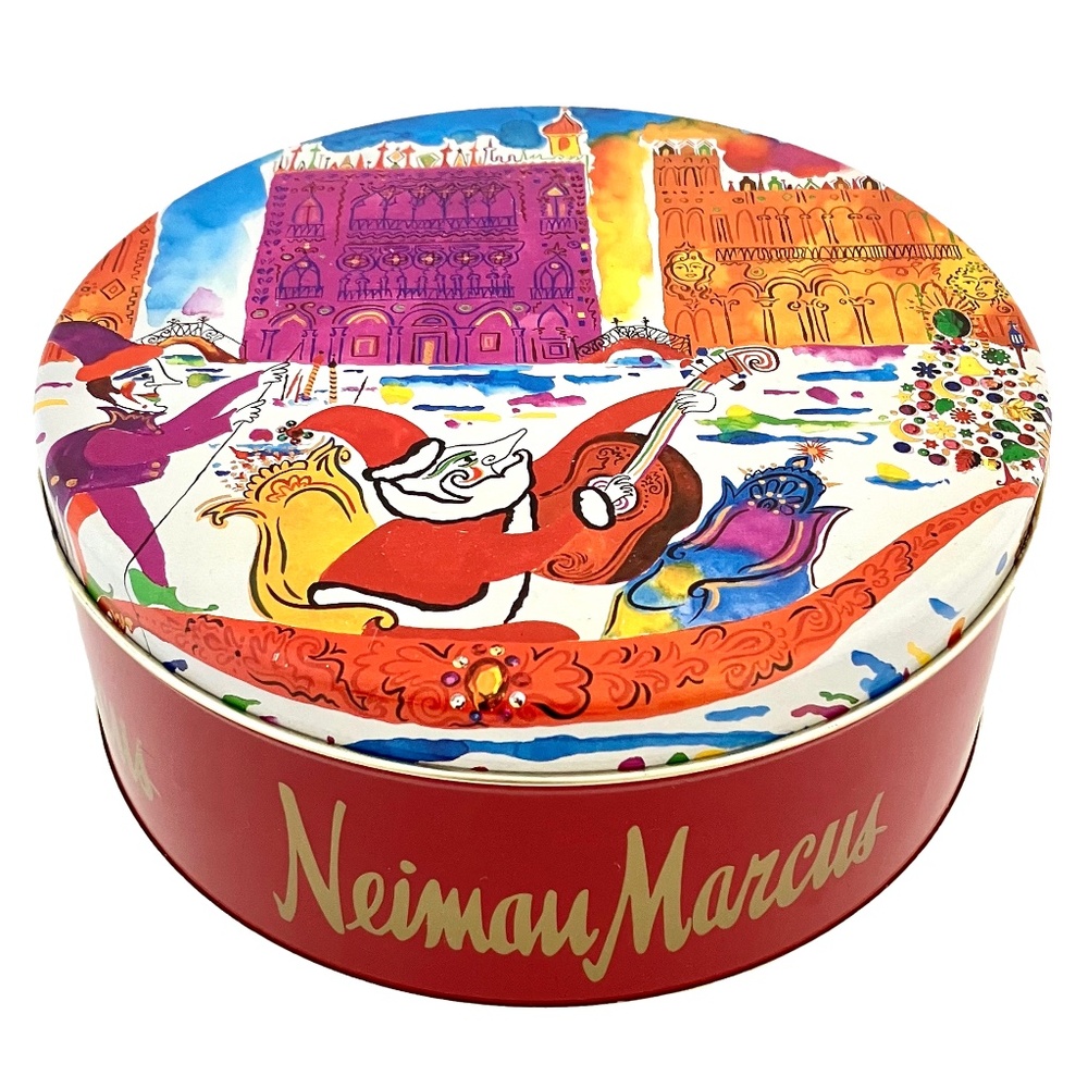 1992 Neiman Marcus Santa Christmas Themed Cookie Candy Tin